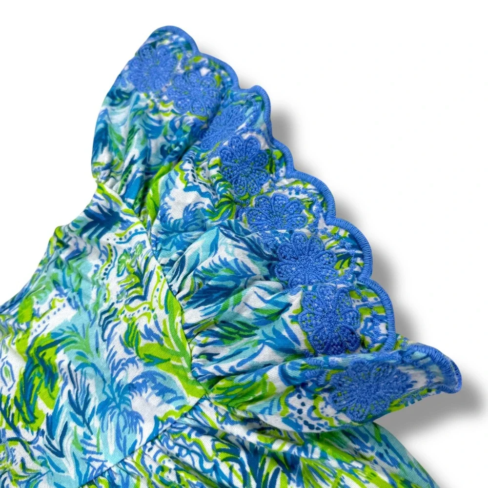 Lilly Pulitzer Girls Stassie Dress Out To‎ Play Blue Green Tropical Print Medium - Picture 6 of 10